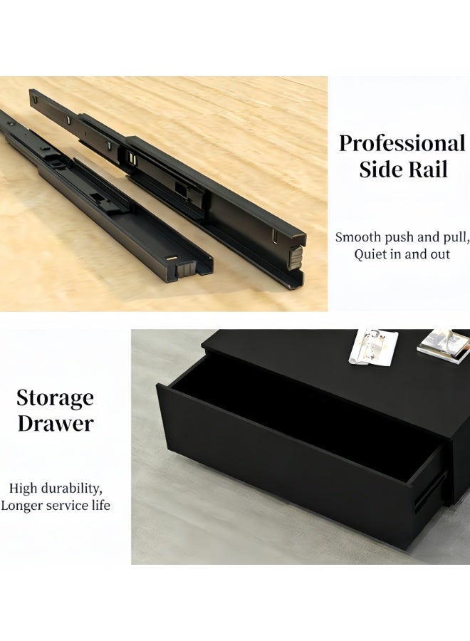 Square Coffee Table, Living Room Home Side Table, Modern Home Center Sofa Table, Simple Black Square Edge Tables for Living Room Bedroom Balcony Yard (CJ028-BLACK) - Image 4